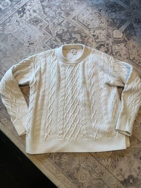J. Crew White Cable Knit Crewneck Sweater (see description)